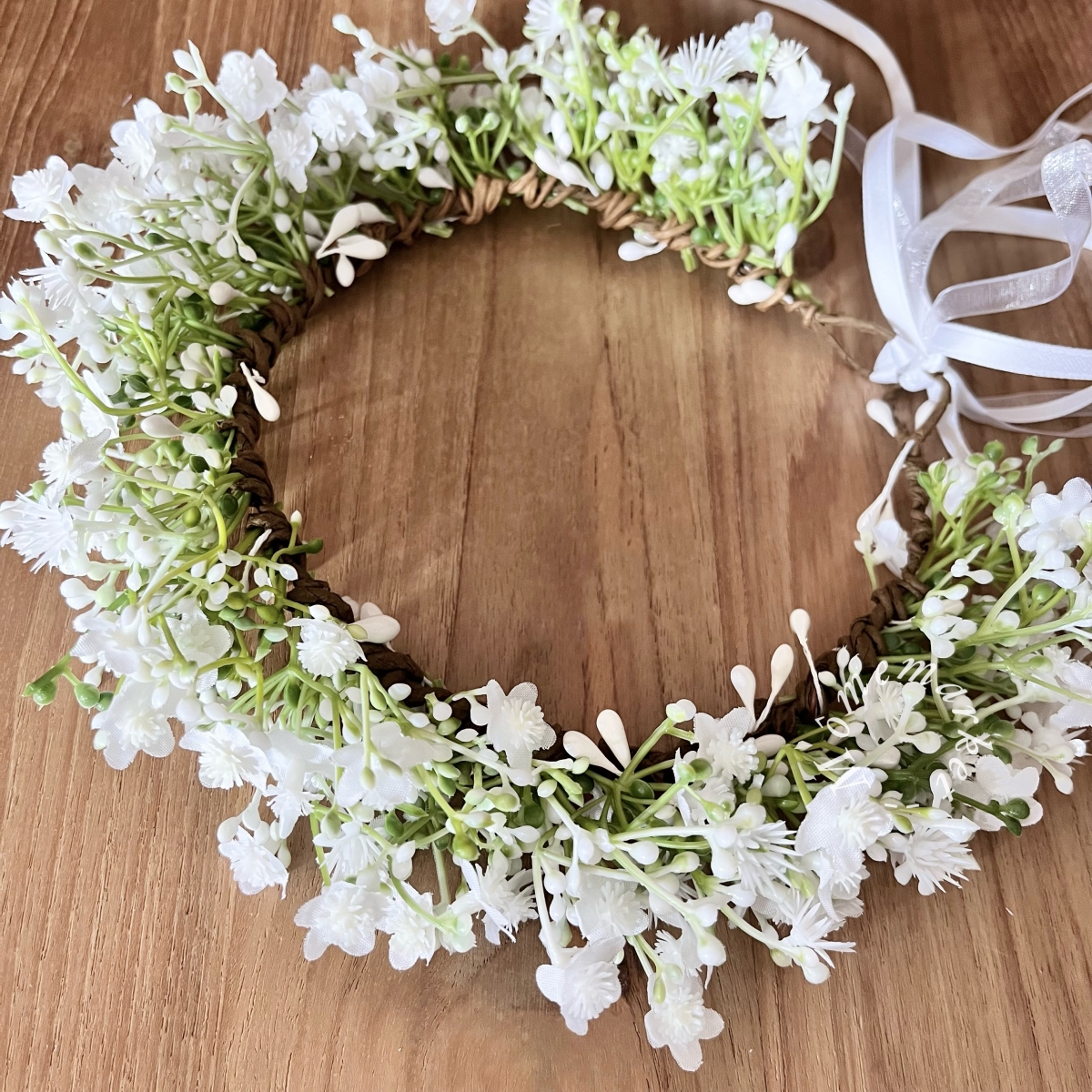 Couronne De Fleurs Artificielles Blanche + Bracelet Assorti - Bandeau Floral Réglable Ruban, Pour Mariage, Fête, Festival (blanc)