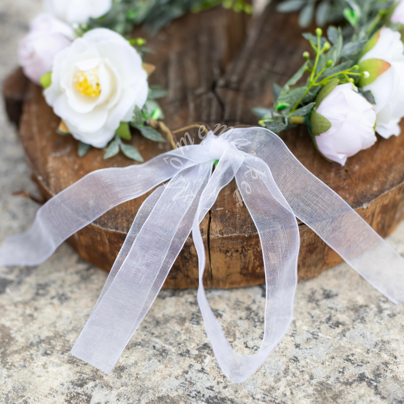 Couronne De Fleurs Pour Cheveux Et Bracelet Assorti - Guirlande Florale Réglable Pour Mariage, Fête, Plage