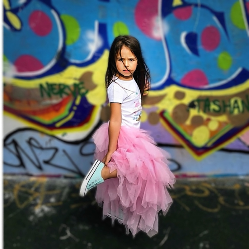 Jupe longue tulle rose enfant