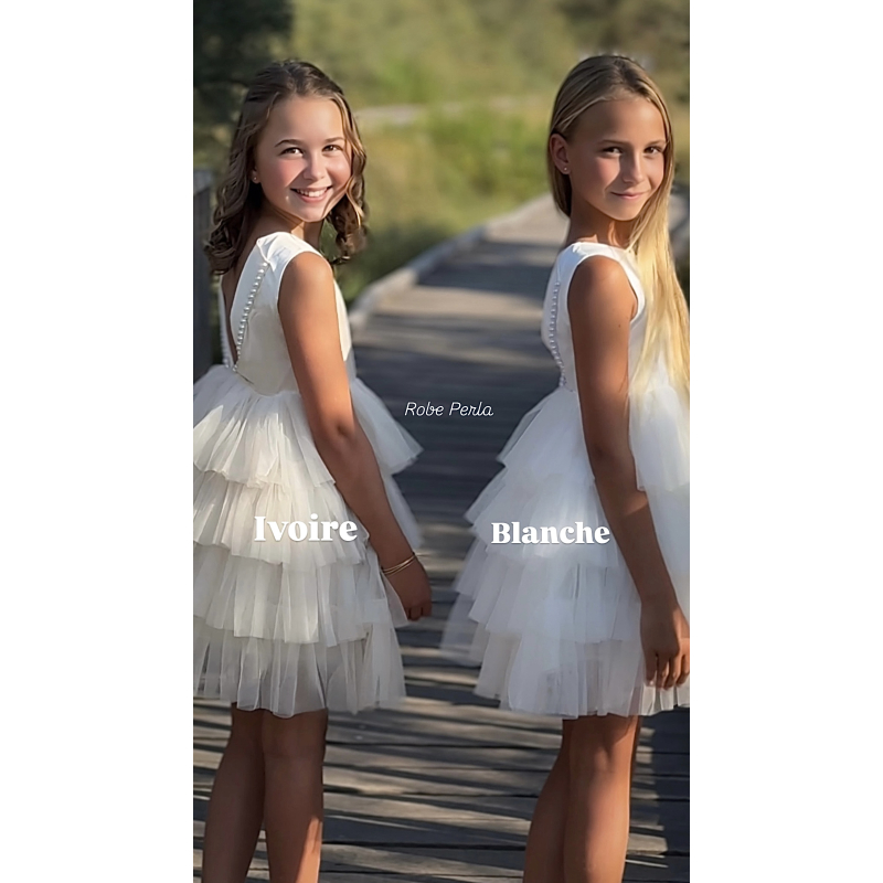 Robe en tulle blanc ou ivoire pour  enfant 10 ans, mariage, bapetême, communion, cérémonie