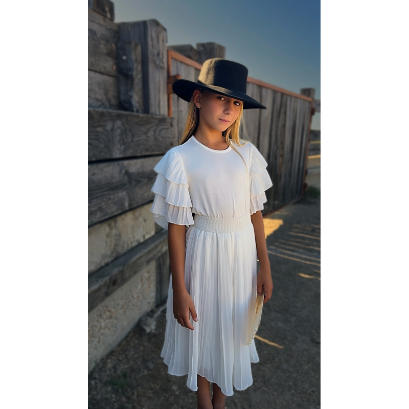 Top blanc demoiselle d’honneur enfant, Haut de cérémonie blanc fille avec manches fluides