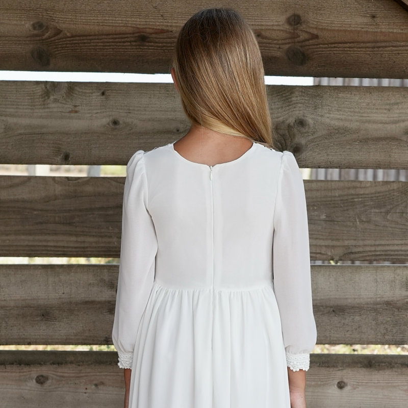 Robe longue fille mousseline blanche, robe communion mousseline, robe cérémonie fille longue, jupe mousseline