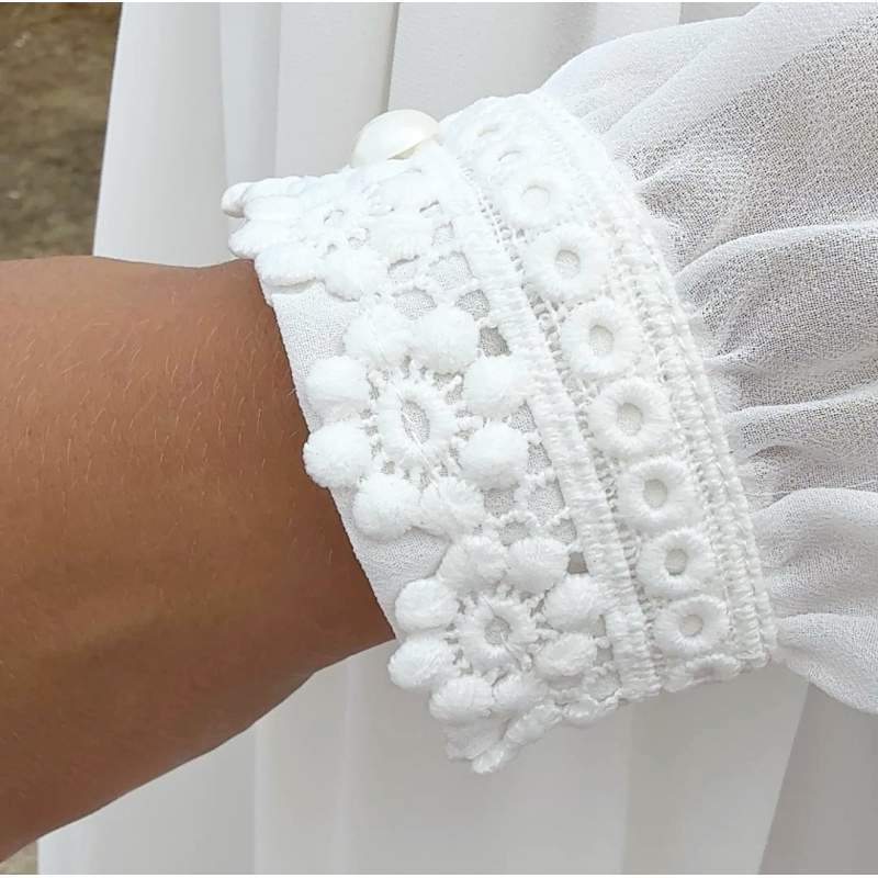 Robe communion fille dentelle florale – robe blanche fille dentelle – robe première communion élégante