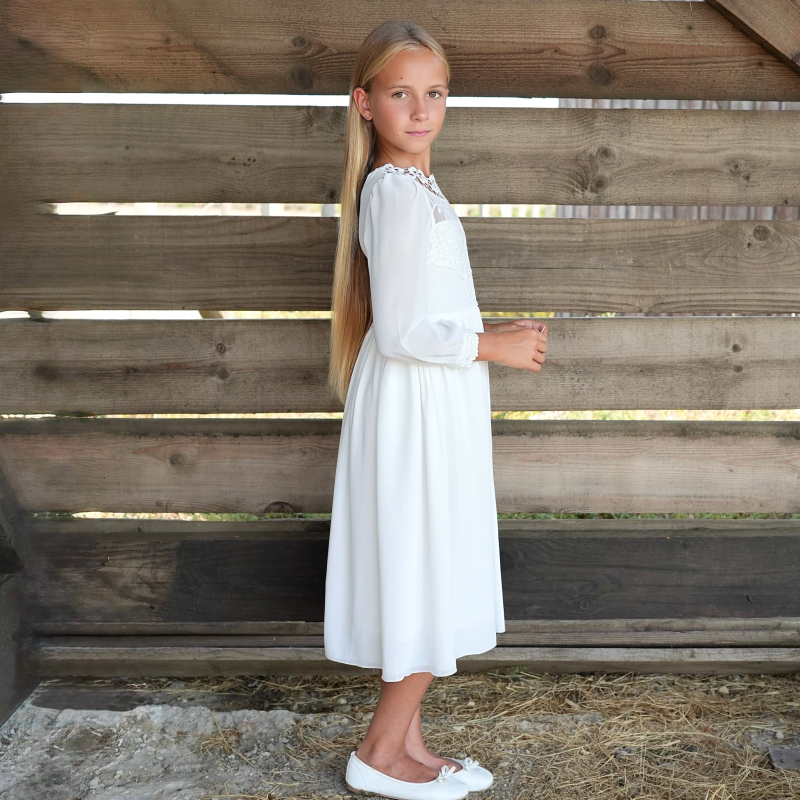 Robe communion fille dentelle blanche, robe dentelle fille, robe blanche première communion, Robe de Baptême blanche