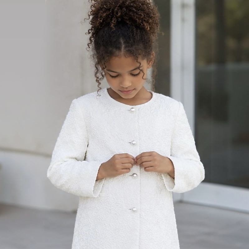 Manteau ivoire blanc pour cérémonie baptême et communion en hiver spécial enfant