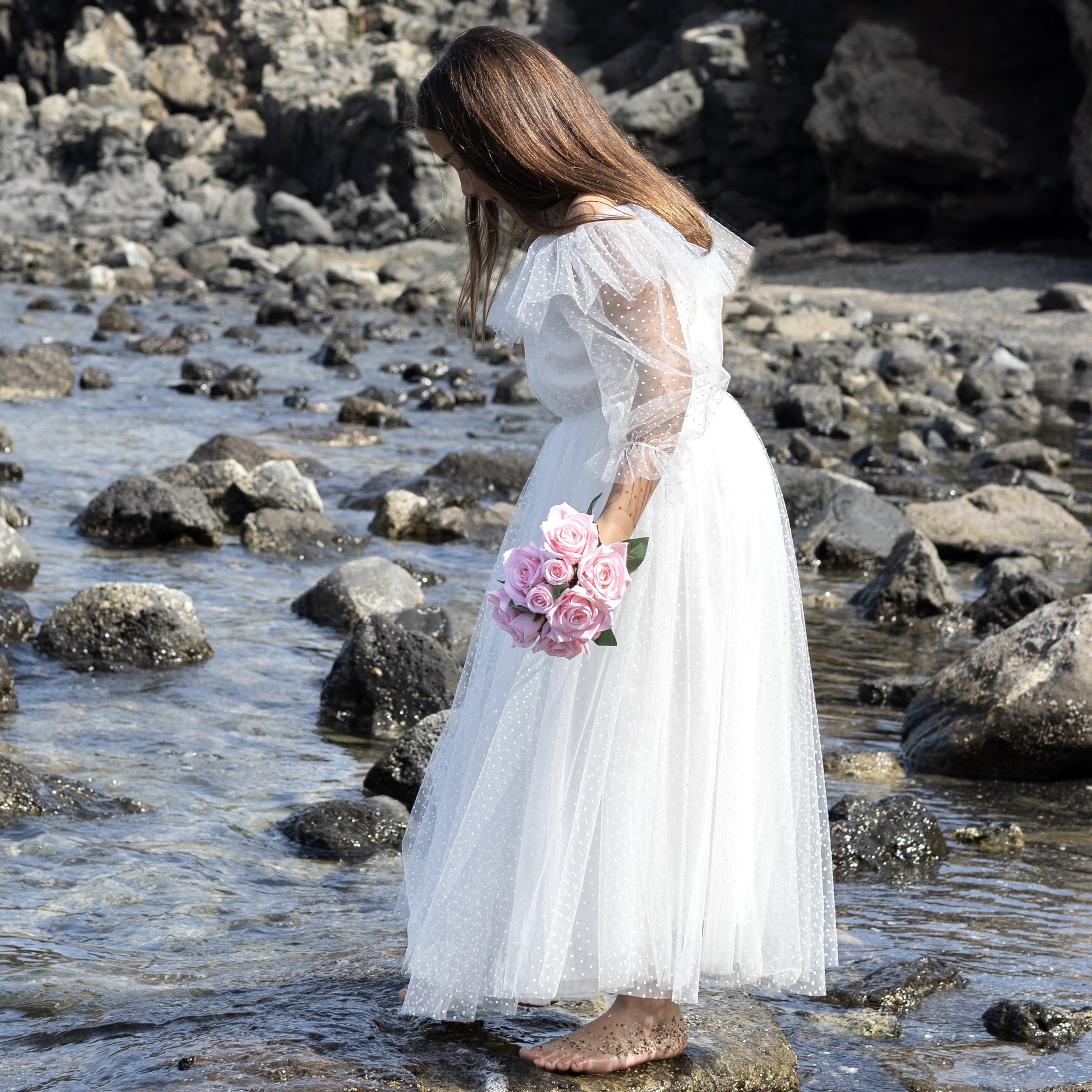 Robe De Fille En Tulle Brodée Fleurs - Manches Courtes - Pour Mariage, Anniversaire, Communion - Taille 5 à 11 Ans - Fermeture éclair Dos