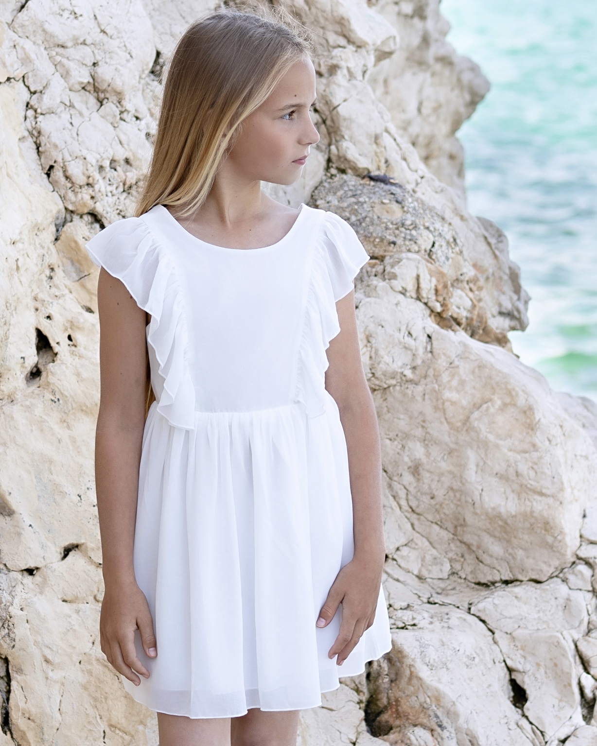 Robe courte blanche pour baptême, communion et mariage